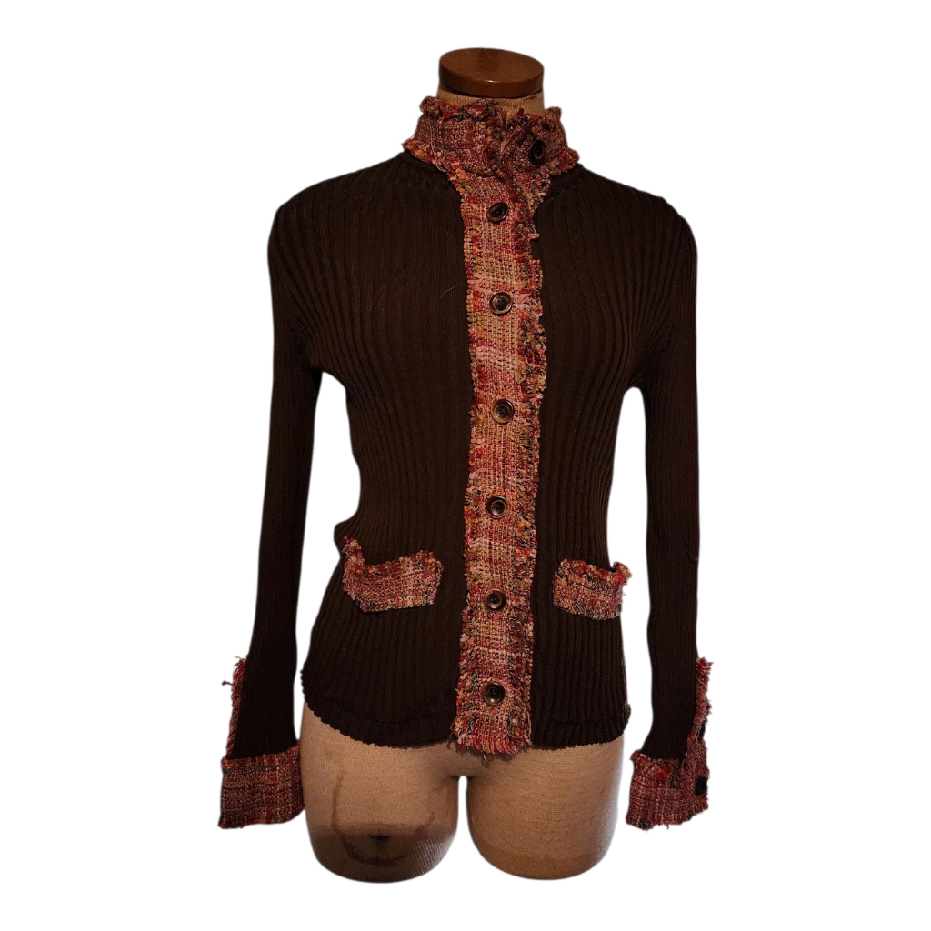 Sharon Young Fringe Cardigan Sweater Womens Medium